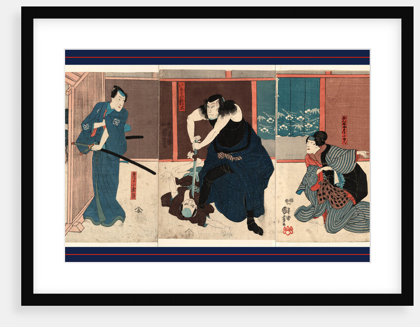 Scene from the Play Yoshitsune Senbon Zakura, with Actors Playing Igami No Gonta, His Wife Kosen, the Servant Kokingo, and Another Person. by Anonymous