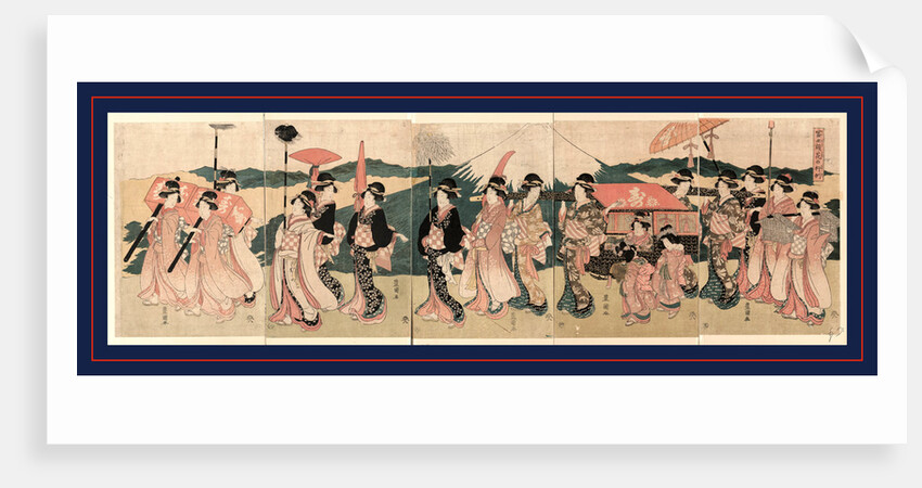 Fujibitai hana no gyoretsu, A procession of flowers before Mount Fuji by Utagawa Toyokuni
