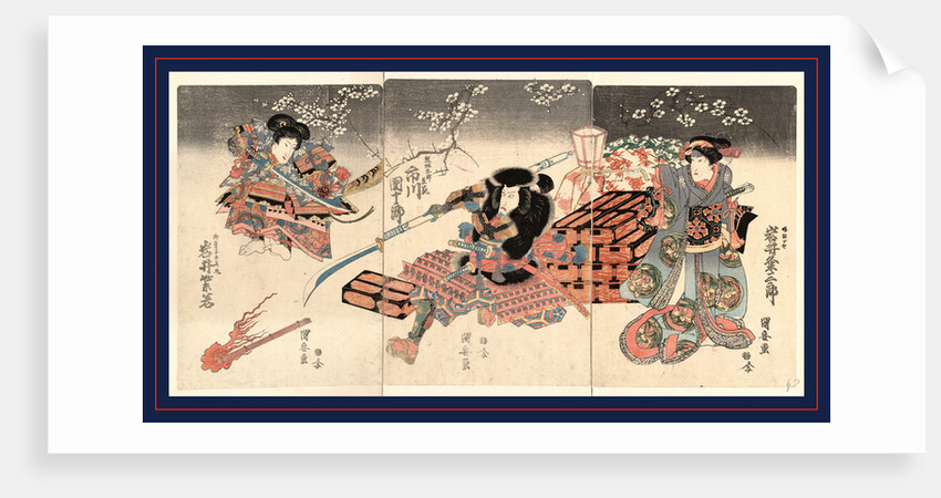 Iwai kumesaburo ichikawa danjuro iwai shijyaku, The actors Iwai Kumesaburo, Ichikawa Danjuro, and Iwai Shijaku by Utagawa Kuniyasu