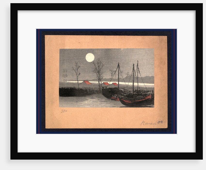 Tsuki ni tomari fune, Sailboats moored under the moon by Uehara Konen