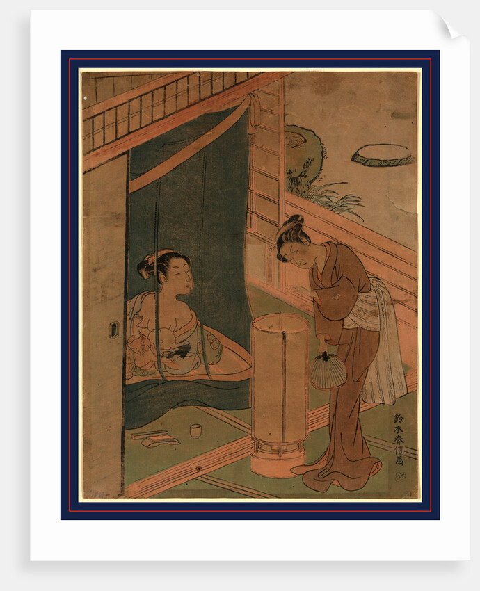 Kaya no hahako, Mother and child behind mosquito netting by Suzuki Harunobu