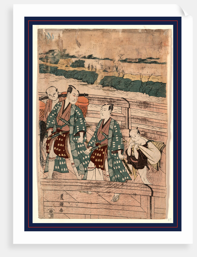 Azumabashi o wataru ichikawa omezo to sawamura gennosuke, Ichikawa Omezo and Sawamura Gennosuke crossing Azuma Bridge by Utagawa Toyokuni