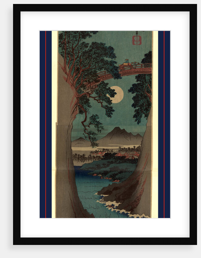 Steep Cliffs with a Bridge Spanning the Chasm above an Inlet, with View of Full Moon Between the Cliffs by Anonymous