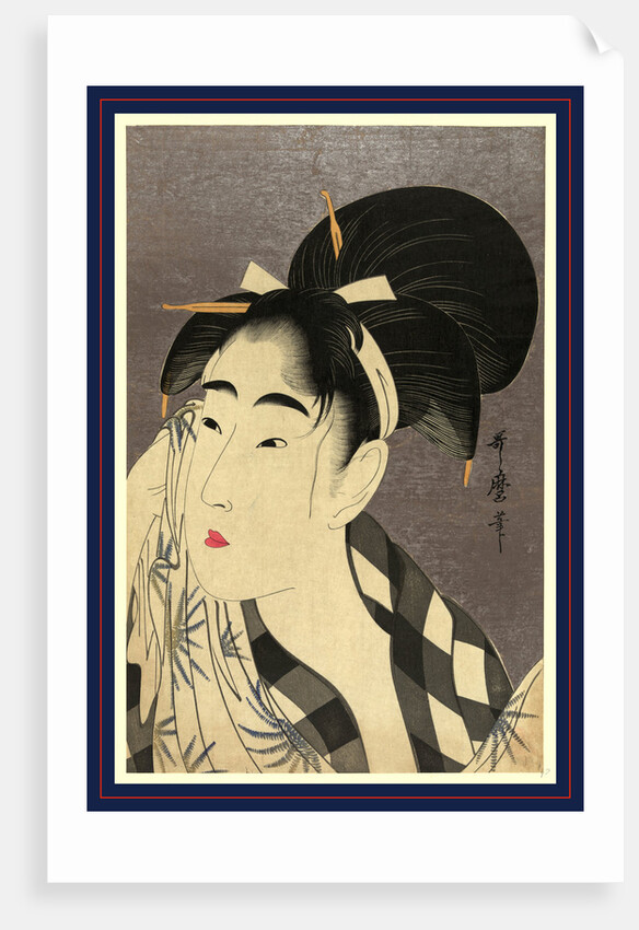 Head-and-Shoulders Portrait of a Young Woman Wiping Her Face by Anonymous