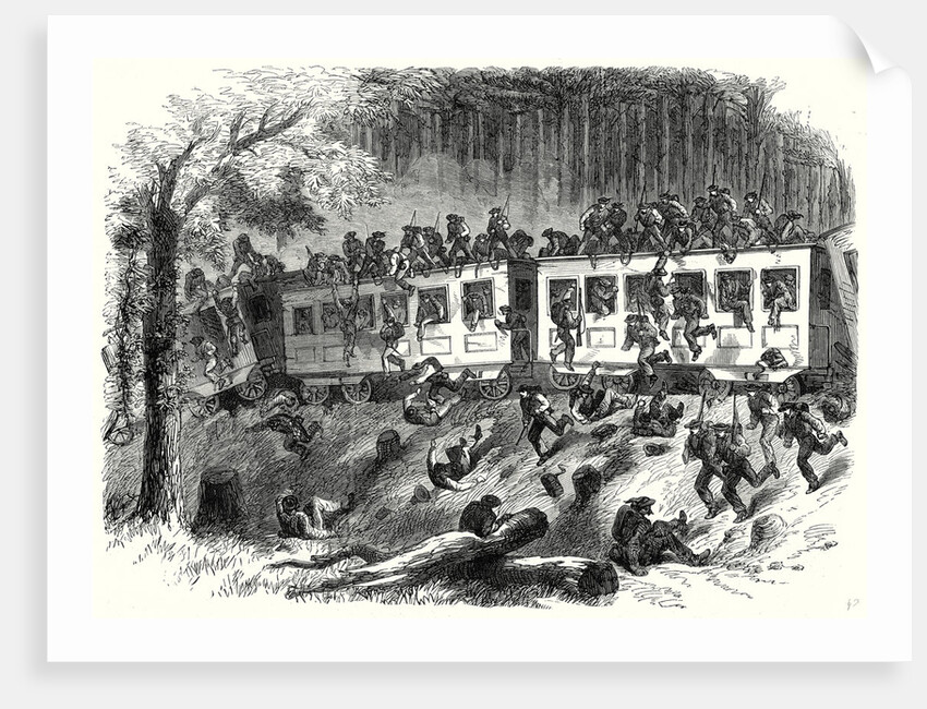 The Civil War in America: Train with Reinforcements for General Johnston Running Off the Track in the Forests of Mississippi 8 August 1863 by Anonymous