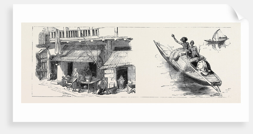 Round the World Yachting in the Ceylon, Calcutta: A Street with Booths in Calcutta; a Hooghly Boat by Anonymous