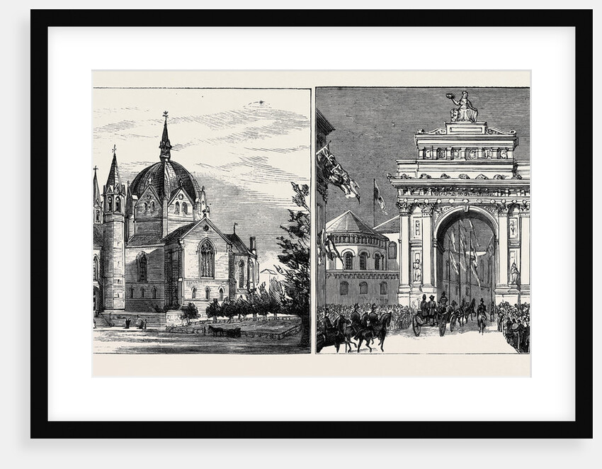 Reception of the Crown Prince of Sweden and Norway and His Bride at Christiana: The Cathedral of the Trinity, the Procession Passing Under the Triumphal Arch in Carl Johan Street by Anonymous