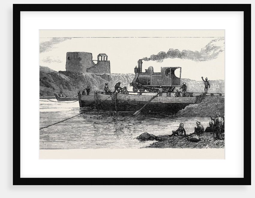 India: The First Engine for the Peshawur Railway Being Conveyed Across the Indus at Attock by Anonymous
