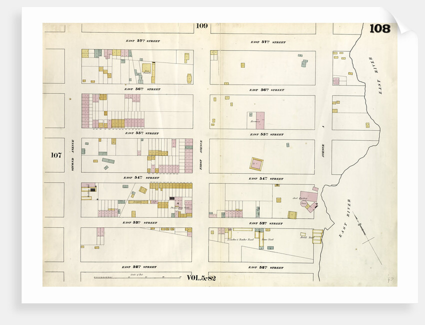 Map bounded by East 57th Street, East River, East 52nd Street, Second Avenue. 1857 by Anonymous