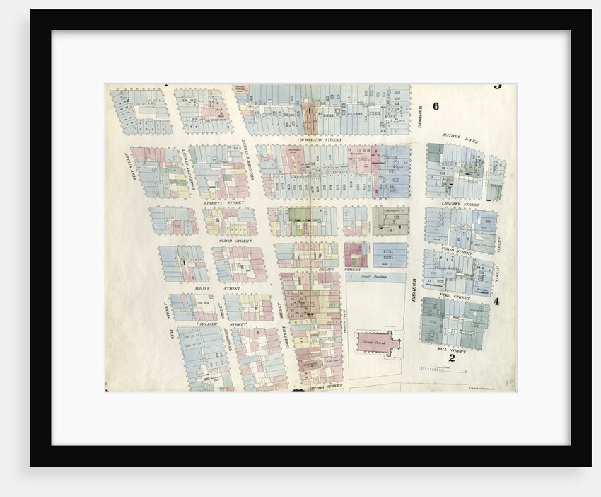 Map bounded by Dey Street, Broadway, Maiden Lane, Nassau Street, Wall Street, Broadway, Rector Street, West Street. 1857 by Anonymous