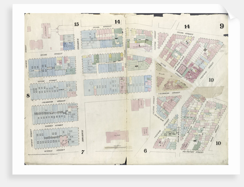 Map bounded by Pearl Street, Chatham Street, Duane Street, Rose Street, Frankfort Street, City Hall Square, Murray Street, Church Street. 1857 by Anonymous