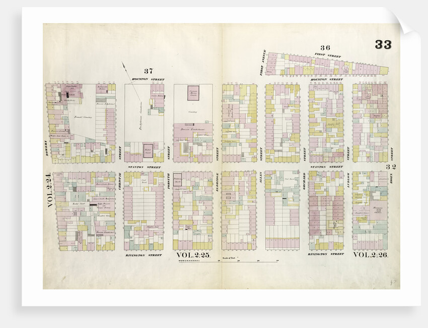 Map bounded by Houston Street, Allen Street, 1st Street, Essex Street, Rivington Street, Bowery. 1857 by Anonymous