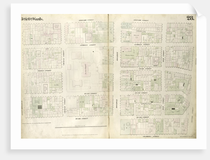 Map bounded by Leonard Street, Centre Street, Chambers Street, Broadway, Reade Street, West Broadway. 1852, 1854 by Anonymous