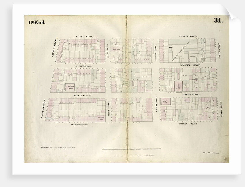 Map bounded by Spring Street, Mercer Street, Canal Street, Laurens Street. 1852, 1854 by Anonymous