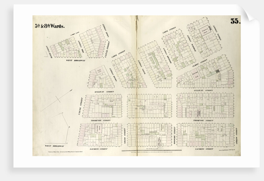 Map bounded by Spring Street, Laurens Street, Canal Street, West Broadway, Beach Street, St. John's Lane, Laight Street, Canal Street, Varick Street. 1852, 1854 by Anonymous