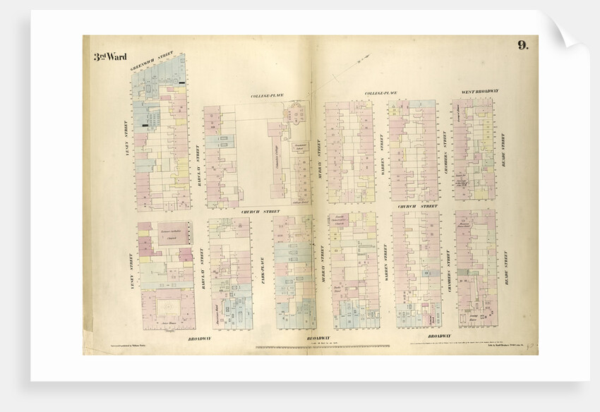 Map bounded by Greenwich Street, Barclay Street, College Place, West Broadway, Reade Street, Broadway, Vesey Street. 1852, 1854 by Anonymous