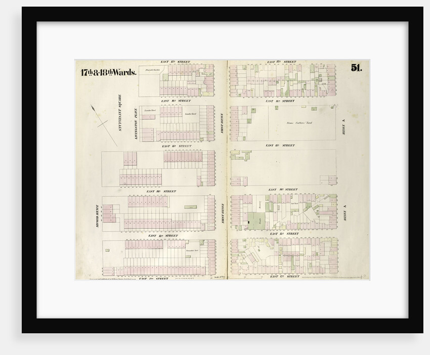 Map bounded by East 15th Street, Livingston Place, East 17th Street, Aveneu A East 12th Streeet, Second Avenue. 1852, 1854 by Anonymous