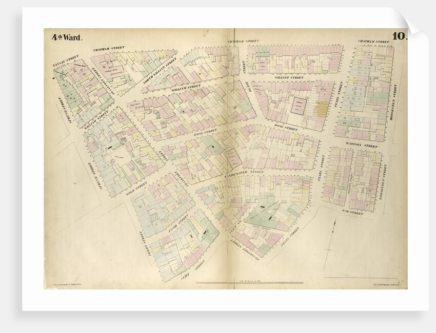 Map bounded by Nassau Street, Roosevelt Street, Oak Street, Oak Street, Pearl Street, Frankfort Street, Cliff Street, Ferry Street, Spruce Street. 1852, 1854 by Anonymous