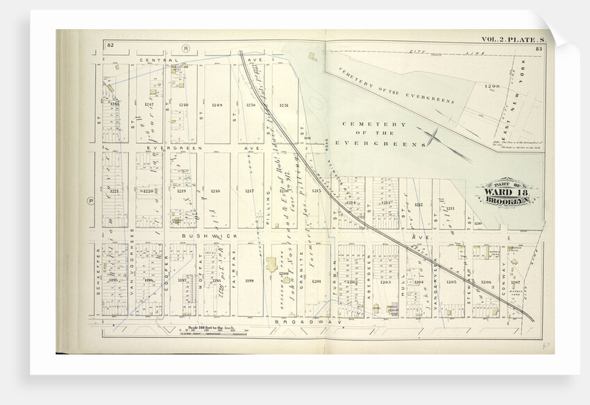 Map bound by Central Ave., Cemetery of the Evergreens, City Line, Broadway, Schaeffer St; Including Evergreen Ave., Bushwick Ave., Van Voorhees St., Cooper St., Fairfax St., Pilling St., Granite St., Furman St., Aberdeen St., Hull St., New York by Anonymous