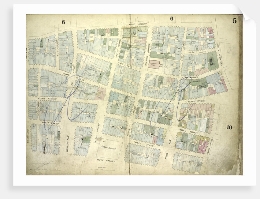 Map bounded by Gold Street, Frankfort Street, Dover Street, South Street, Maiden Lane; Including Riders Alley by Anonymous
