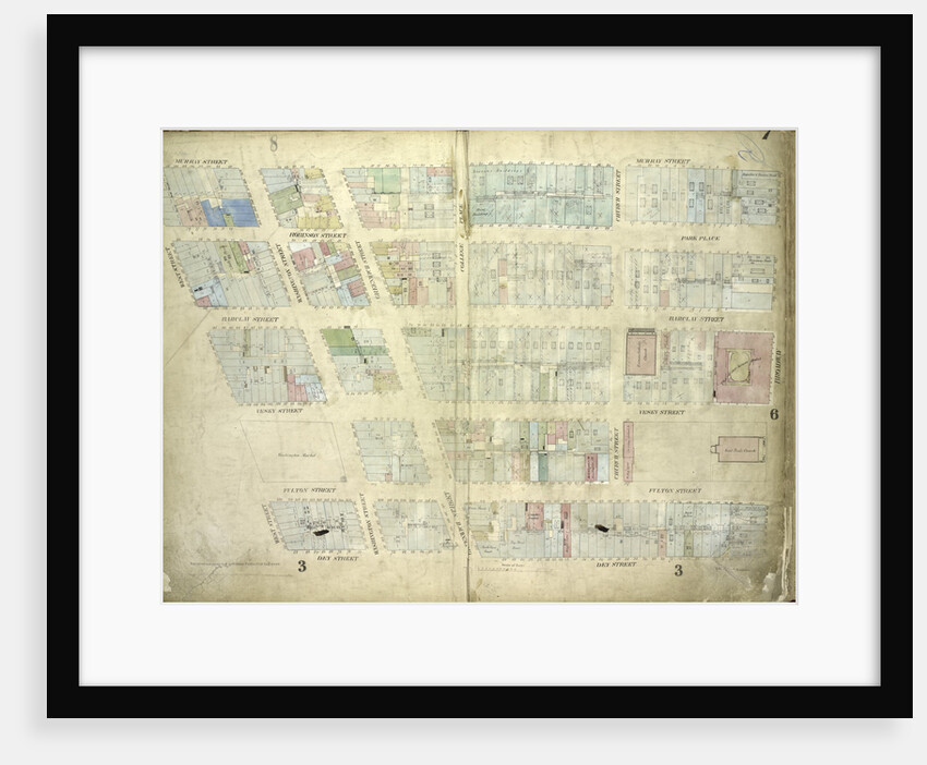 Map bounded by Murray Street, Broadway, Dey Street, West Street; Including Robinson Street, Park Place, Barclay Street, Vesey Street, Fulton Street, Washington Street, Greenwich Street, College Place, Church Street, New York by Anonymous
