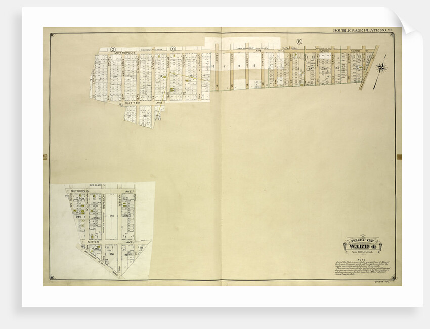 Map bounded by Metropolis Ave., Mill St., Vansicklen Ave., Sutter Ave., Chestnut St; Including Metropolis Ave., Grant Ave., Rockaway Plank Road, Clinton Ave; Sub Plan From Plate, New York by Anonymous