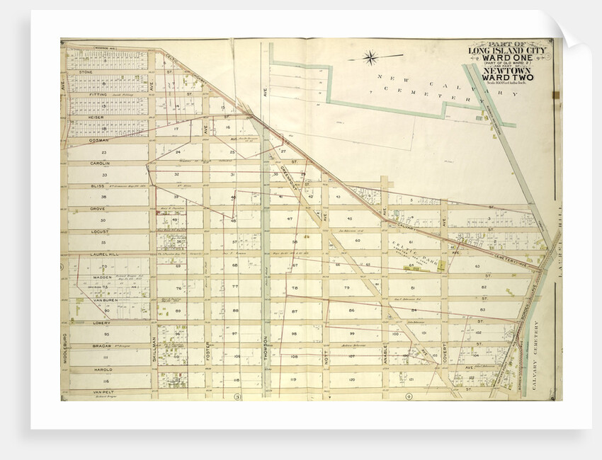 Map bounded by Woodside Ave., Celtic Ave. Highway to Calvary Cemetery, Hunters Point Ave; Including Borden Ave., New York by Anonymous