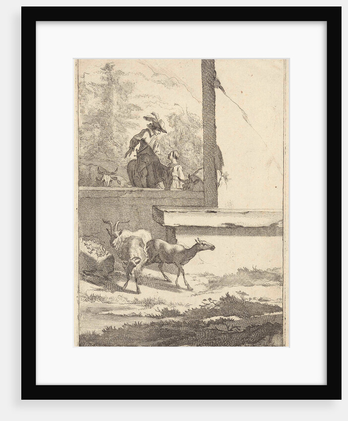 Goats and one rider at a wall by Nicolaes Pietersz. Berchem