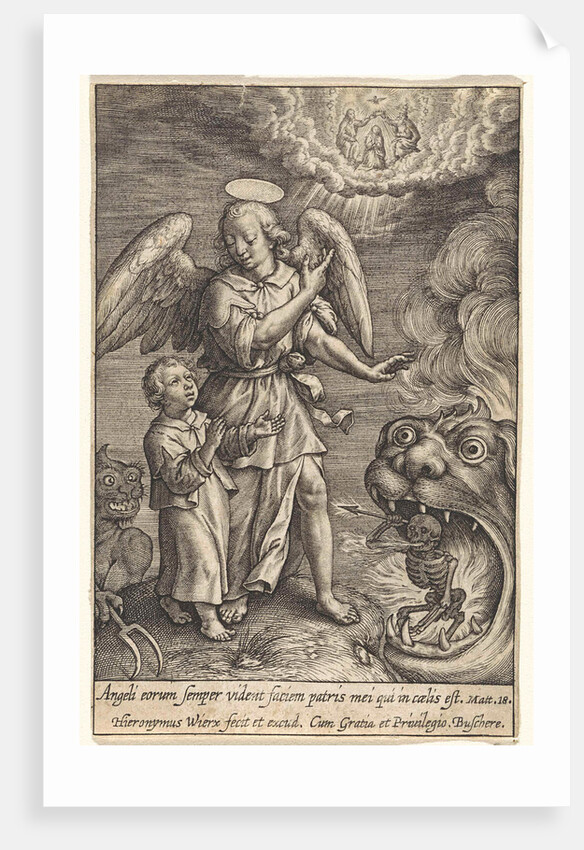 Child with guardian angel by Hieronymus Wierix