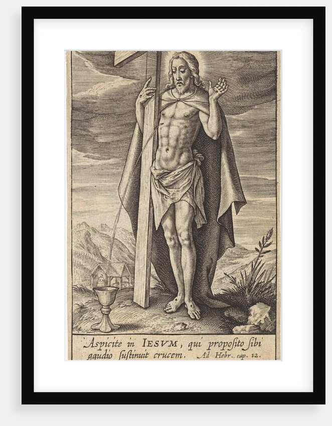 Blood of Christ flows into chalice by Hieronymus Wierix