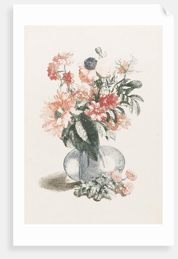 Glass vase with various flowers and a sunflower by Johan Teyler