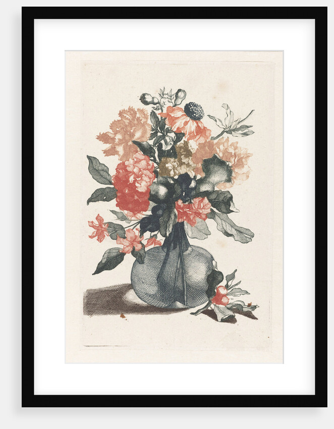 Glass vase with flowers and a branch with flower by Johan Teyler