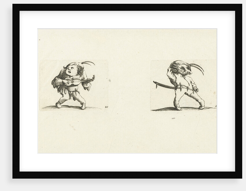Dwarf with guitar; Dwarf with sword and mask by Abraham Bosse
