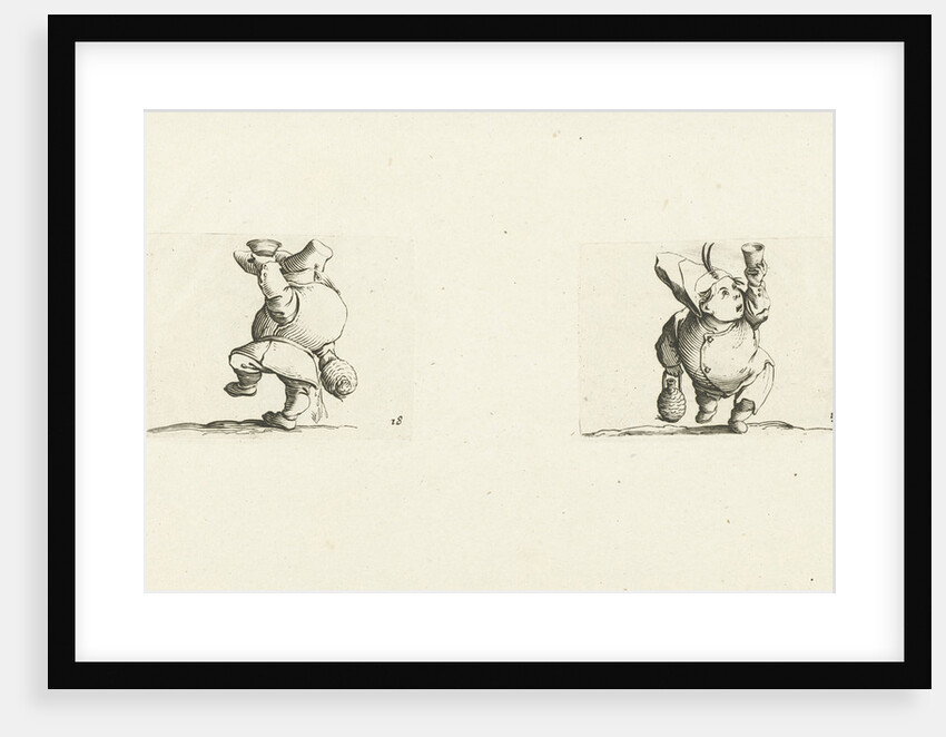 Dwarf with bottle and glass, drink spilling; Dwarf with bottle and glass by Abraham Bosse