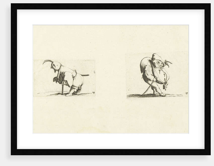 Dwarf with sling, stool and sword; Dwarf with walking stick by Abraham Bosse