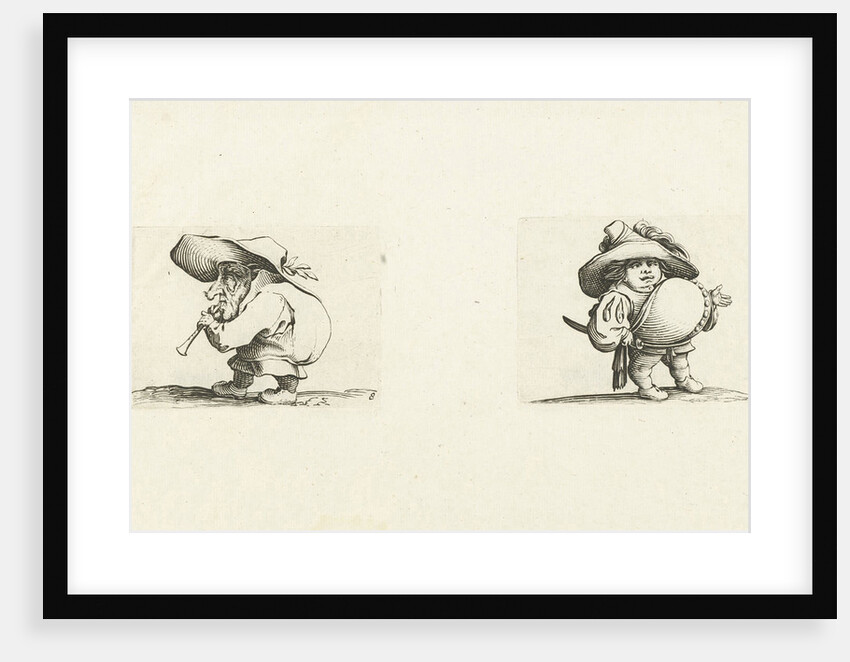 Dwarf with flute (flageolet); Dwarf with sword, a row of buttons on the belly by Abraham Bosse