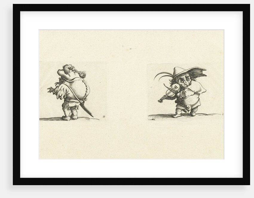 Dwarf with sword, a row of buttons on the back; Dwarf with violin and sword by Abraham Bosse