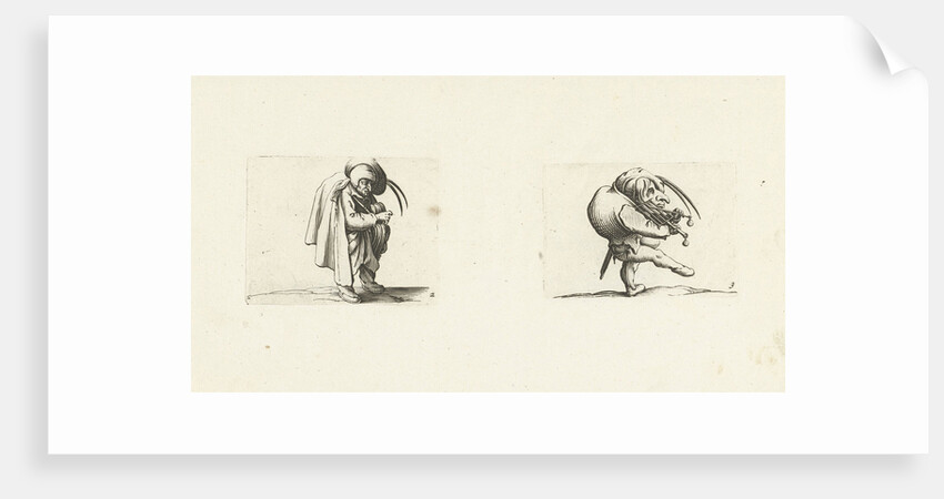 Grotesque figure with hurdy-gurdy; Dwarf with grill and sword by Abraham Bosse