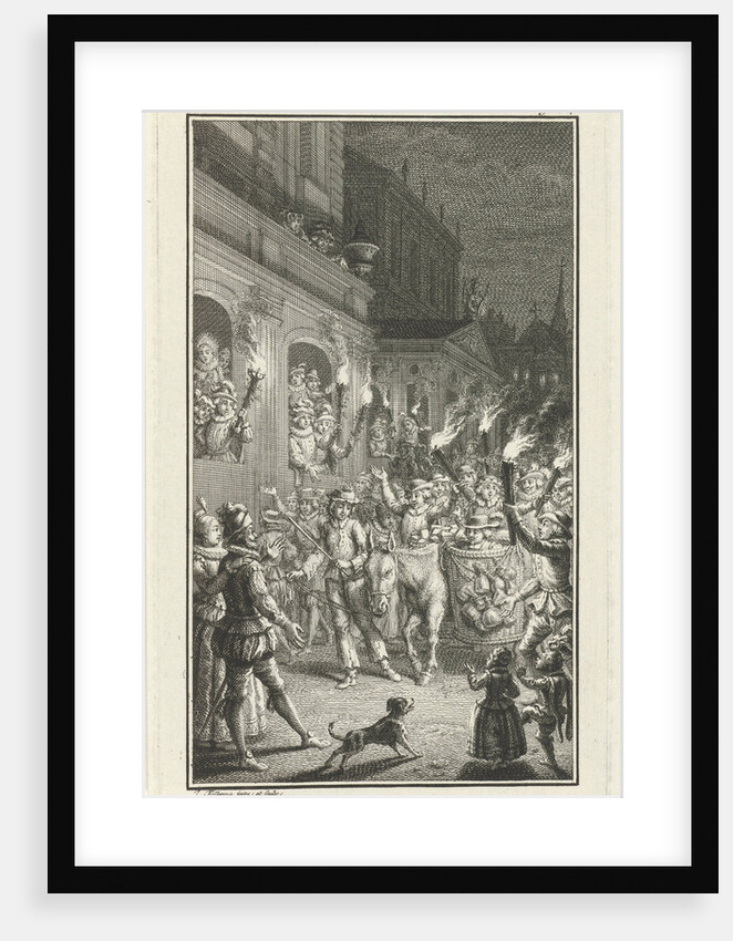 Torchlight procession through a city by Jacob Folkema