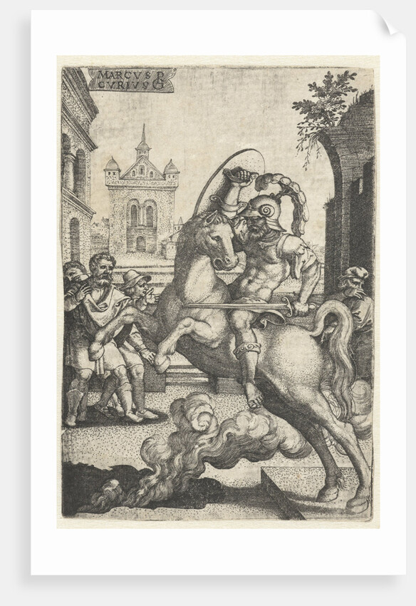 Marcus Curtius plunges into a gorge by Georg Pencz