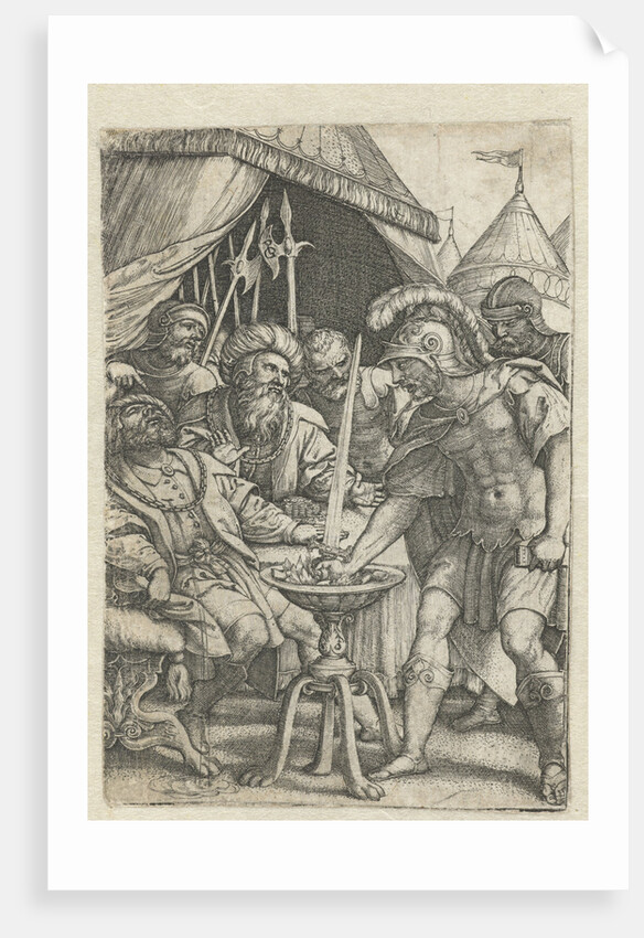 Mucius Scaevola puts right hand into the fire by Georg Pencz
