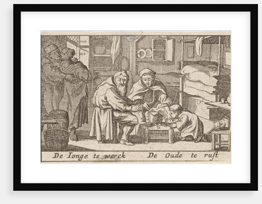 Old men warm their hands over a fire by Claes Jansz. Visscher II