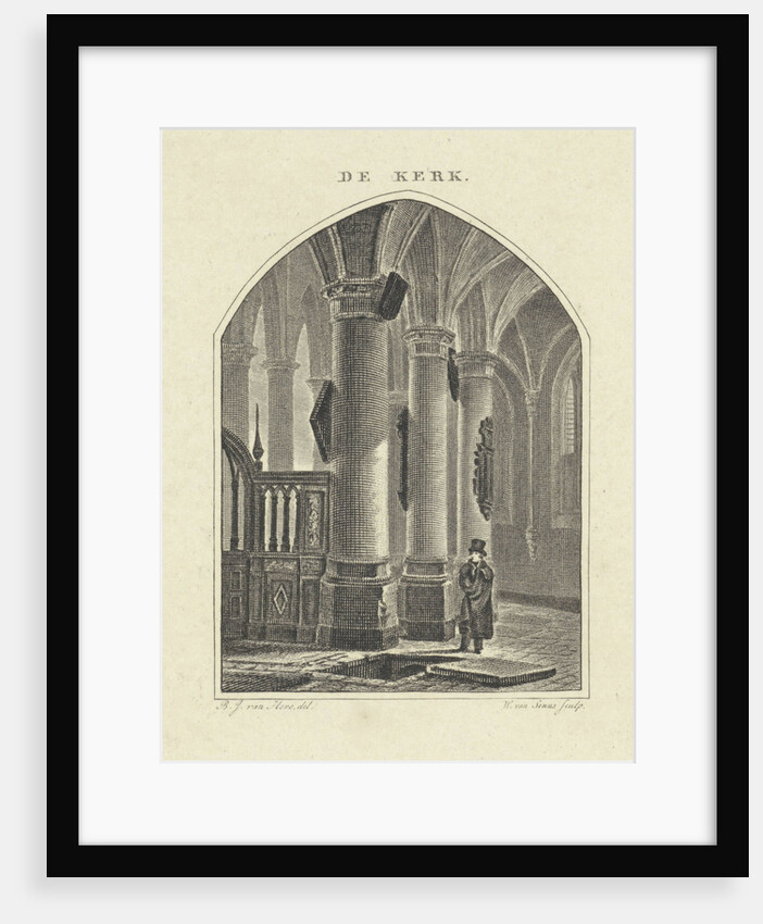 Man at an open grave in a church by Bartholomeus Johannes van Hove