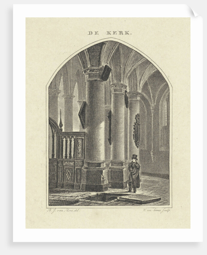 Man at an open grave in a church by Bartholomeus Johannes van Hove