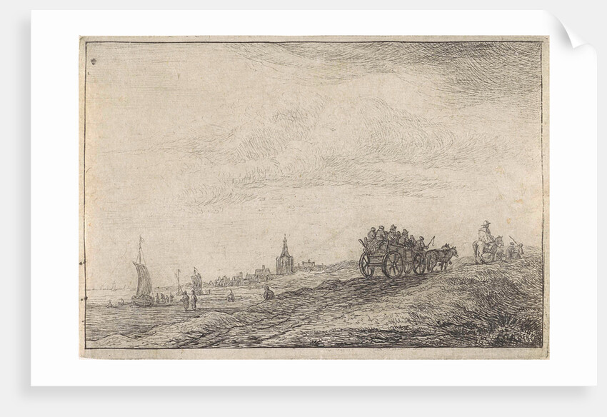 Coastline with horse and carriage by Anthonie Waterloo