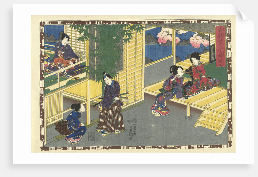 Man talking with squatting woman by Murata Heiemon