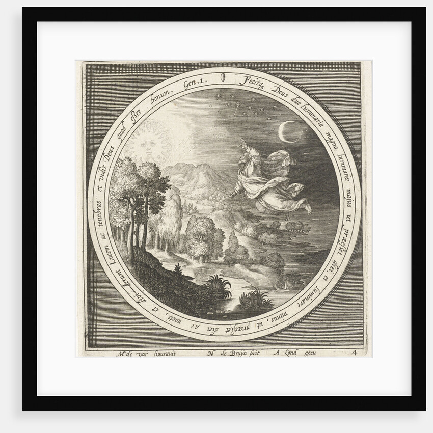 Fourth day of creation, God creates the sun, moon and stars by Assuerus van Londerseel