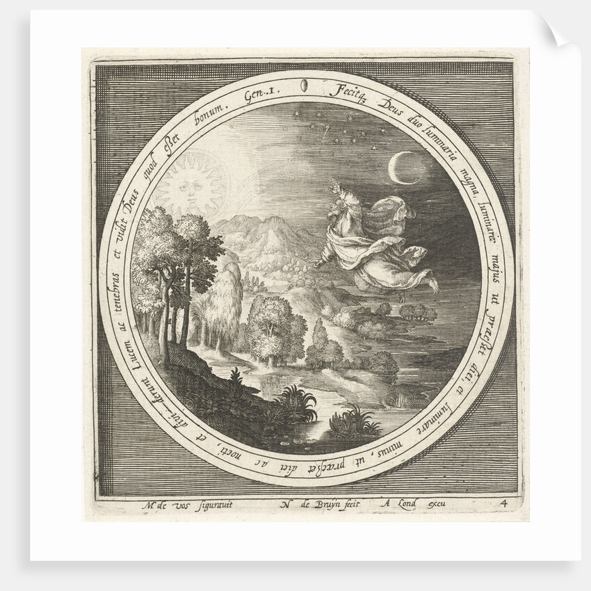 Fourth day of creation, God creates the sun, moon and stars by Assuerus van Londerseel