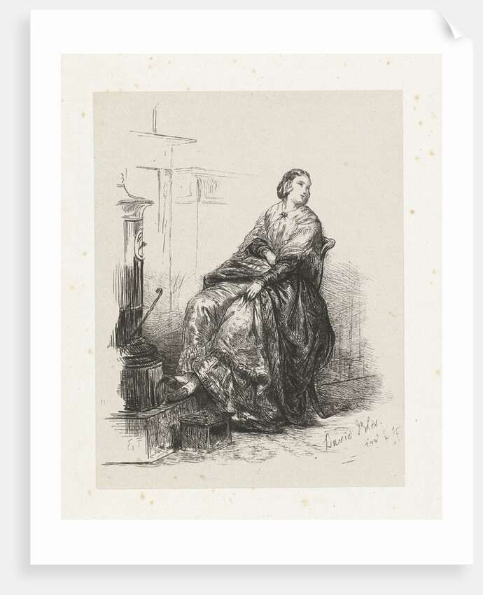 Study of a woman on a stove warms her feet by David Bles