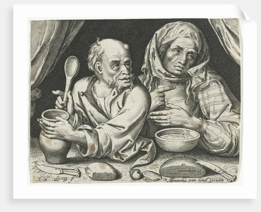 Man and woman eating porridge by Assuerus van Londerseel